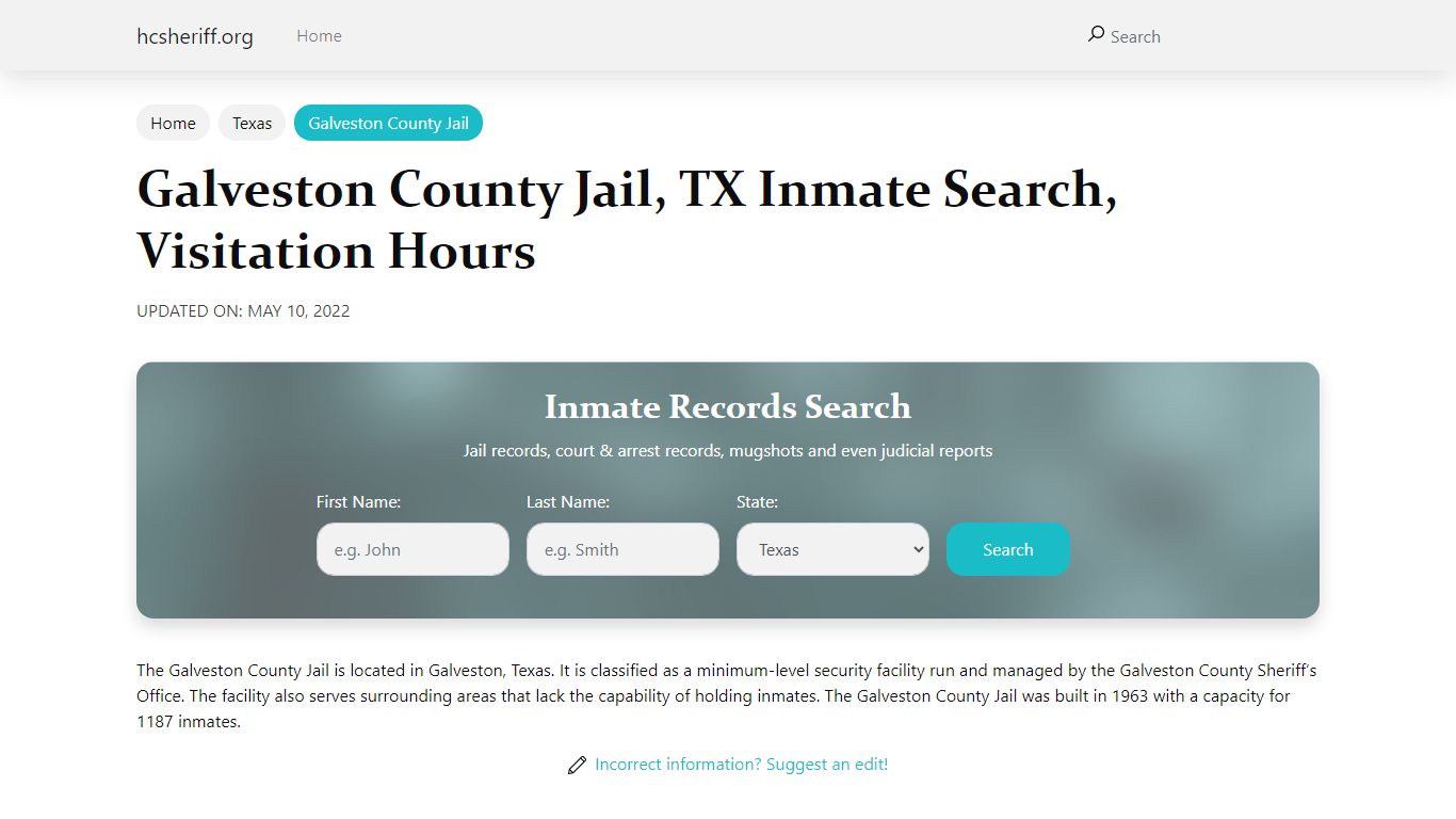 Galveston County Jail, TX Inmate Search, Visitation Hours